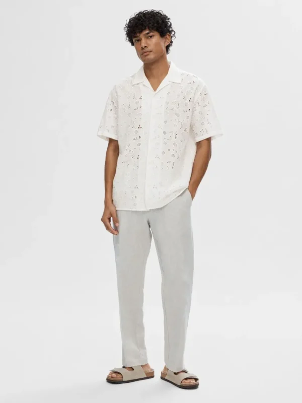 SELECTED BRODERIE ANGLAISE KORTÄRMAD SKJORTA White New
