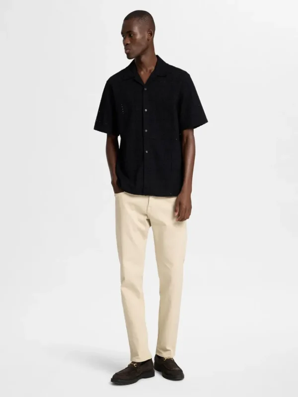 SELECTED BRODERIE ANGLAISE KORTÄRMAD SKJORTA Black Best Sale