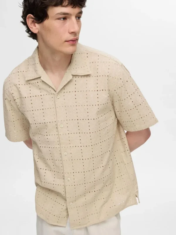 SELECTED BRODERIE ANGLAISE KORTÄRMAD SKJORTA Beige Online