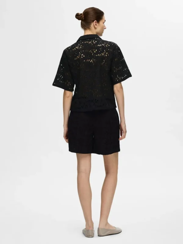 SELECTED BRODERIE ANGLAISE KORTÄRMAD SKJORTA Black Cheap