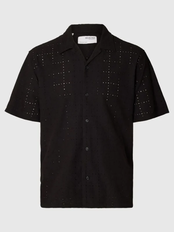 SELECTED BRODERIE ANGLAISE KORTÄRMAD SKJORTA Black Best Sale
