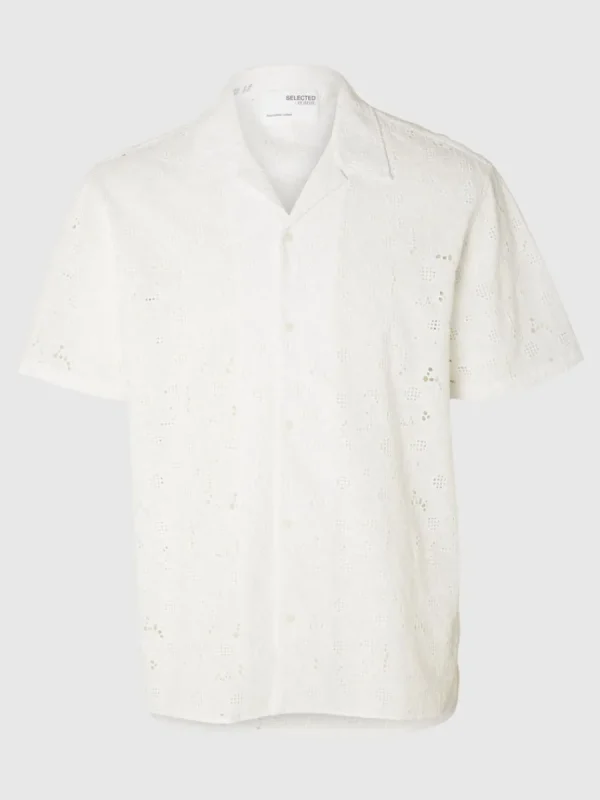 SELECTED BRODERIE ANGLAISE KORTÄRMAD SKJORTA White New