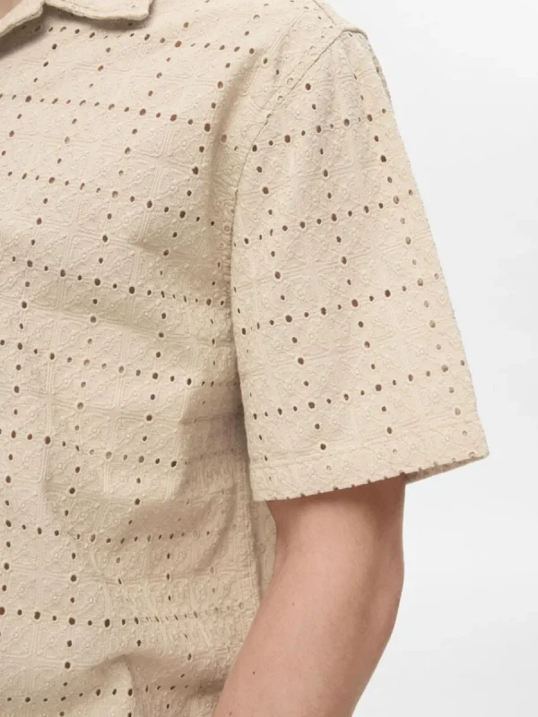 SELECTED BRODERIE ANGLAISE KORTÄRMAD SKJORTA Beige Online