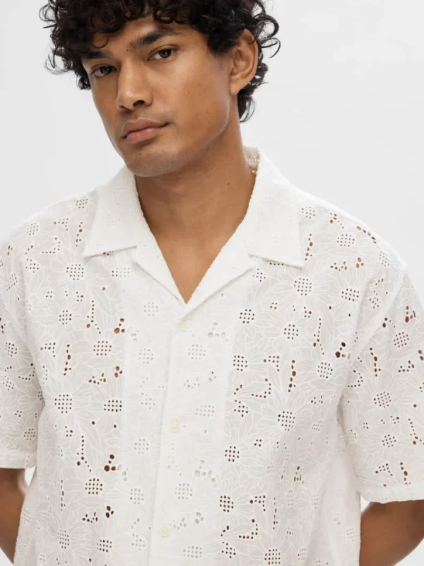 SELECTED BRODERIE ANGLAISE KORTÄRMAD SKJORTA White New