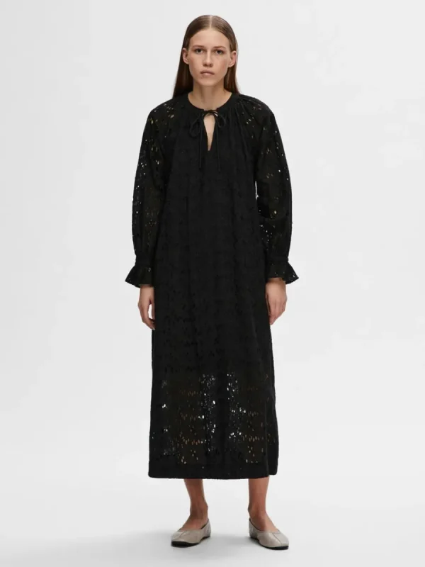 SELECTED BRODERIE ANGLAISE MAXIKLÄNNING Black Store