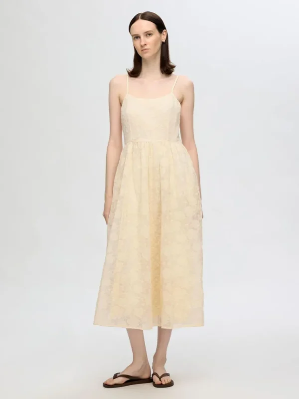 SELECTED BRODERIE ANGLAISE MIDIKLÄNNING Beige Cheap