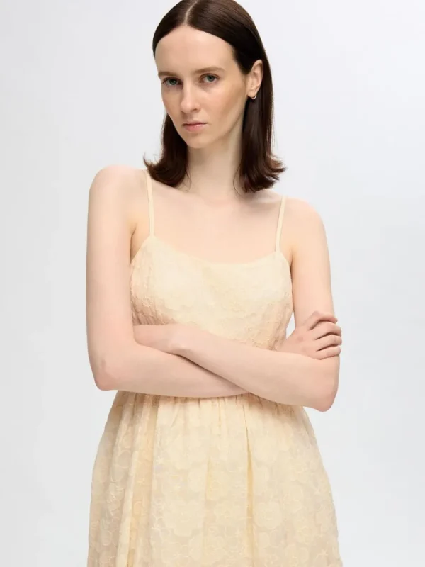 SELECTED BRODERIE ANGLAISE MIDIKLÄNNING Beige Cheap