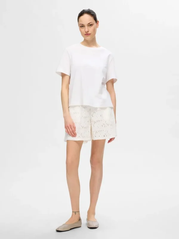 SELECTED BRODERIE ANGLAISE SHORTS White Outlet
