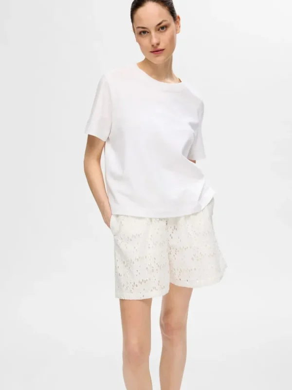 SELECTED BRODERIE ANGLAISE SHORTS White Outlet