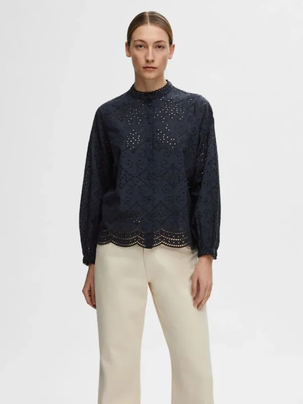 SELECTED BRODERIE ANGLAISE SKJORTA Blue Discount