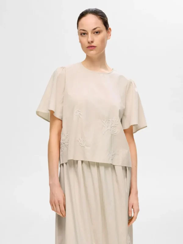 SELECTED BRODYRPRYDD KORTÄRMAD TOPP Beige Discount