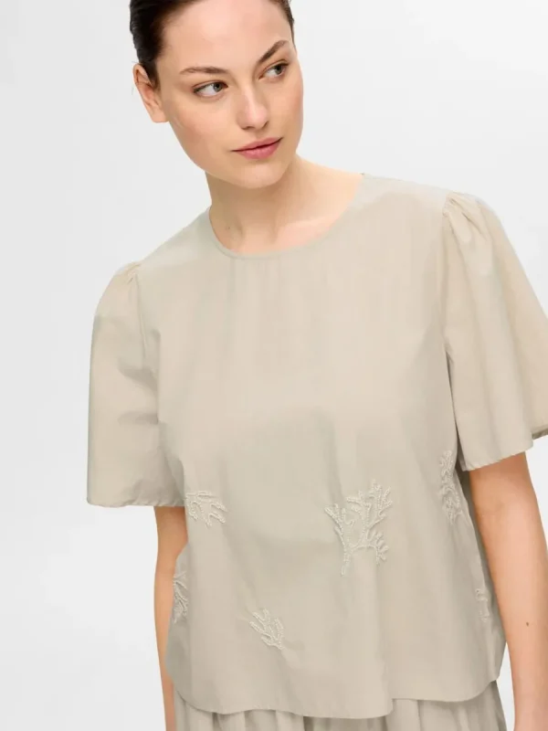 SELECTED BRODYRPRYDD KORTÄRMAD TOPP Beige Discount