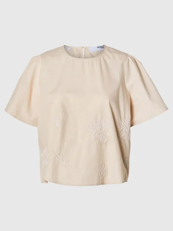 SELECTED BRODYRPRYDD KORTÄRMAD TOPP Beige Discount