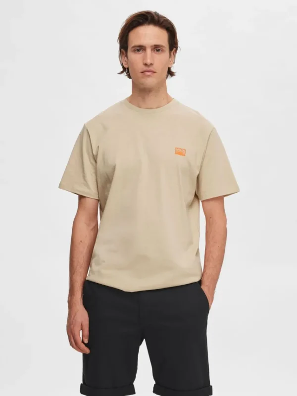 SELECTED BRODYRPRYDD T-SHIRT Beige Fashion