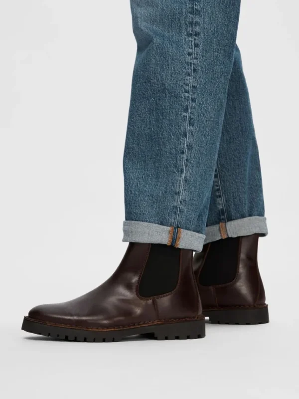 SELECTED CHELSEA LÄDERSYDDA STÖVLAR Brown Hot