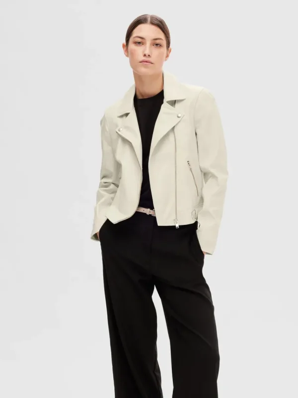 SELECTED CLASSIC LÄDERJACKA White Cheap