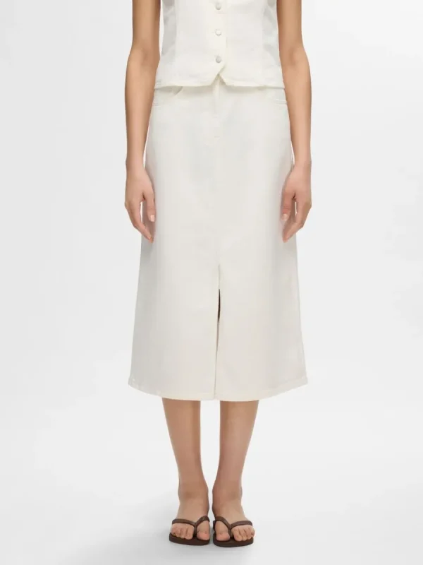 SELECTED DENIM MIDIKJOL White Discount