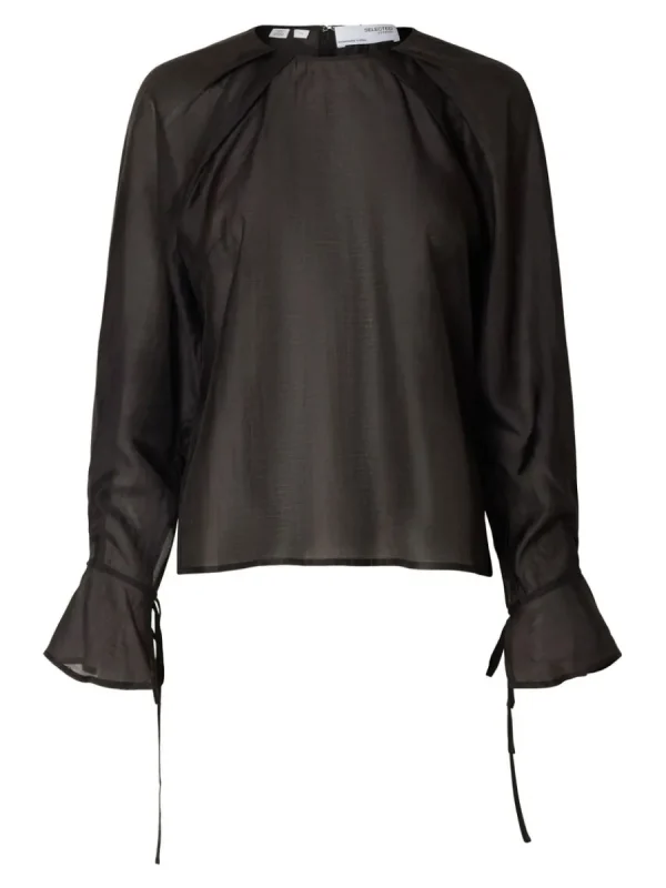 SELECTED DETALJERAD LÅNGÄRMAD BLUS Black Flash Sale