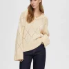SELECTED DIAMANTTRYCK STICKAD TRÖJA Beige Shop