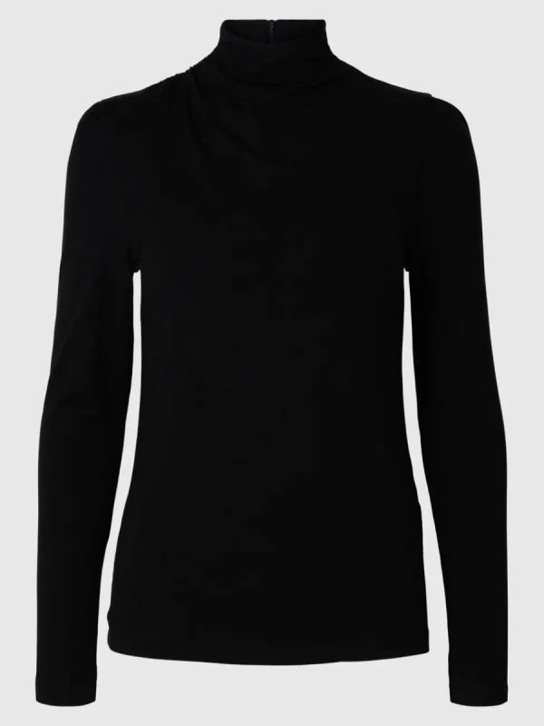 SELECTED DRAPERAD LÅNGÄRMAD TOPP Black Fashion