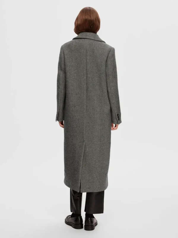 SELECTED DUBBELKNÄPPT FISKBENSMÖNSTRAD KAPPA Grey Store