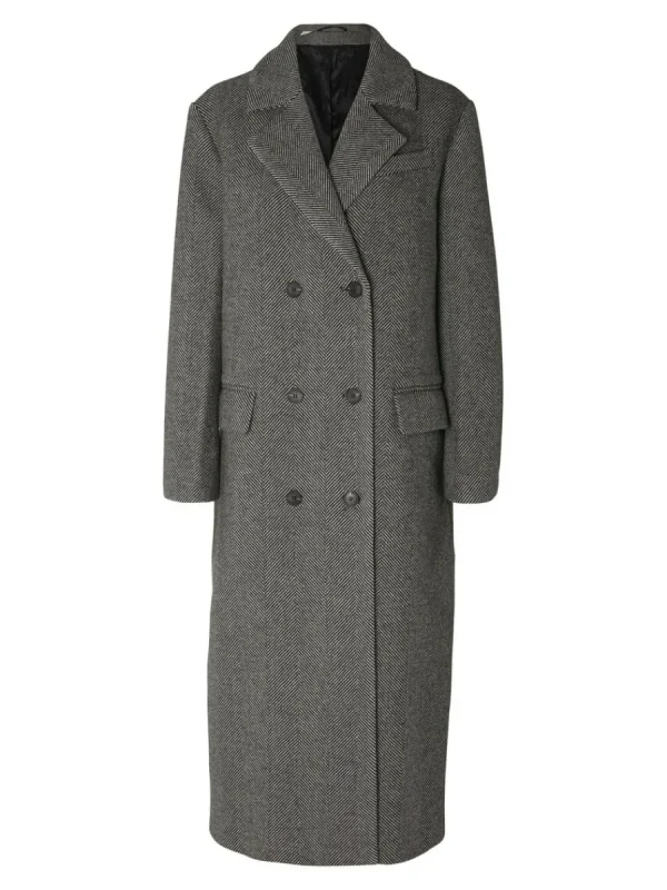 SELECTED DUBBELKNÄPPT FISKBENSMÖNSTRAD KAPPA Grey Store