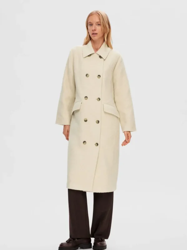 SELECTED DUBBELKNÄPPT KAPPA Beige Store