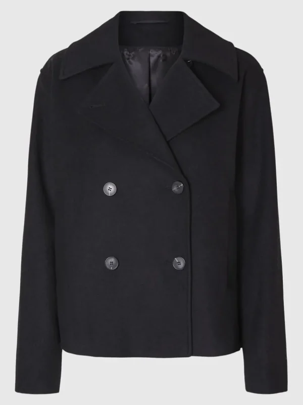 SELECTED DUBBELKNÄPPT KORT JACKA Black Hot