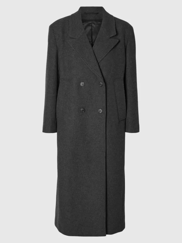 SELECTED DUBBELKNÄPPT LÅNG KAPPA Grey Shop