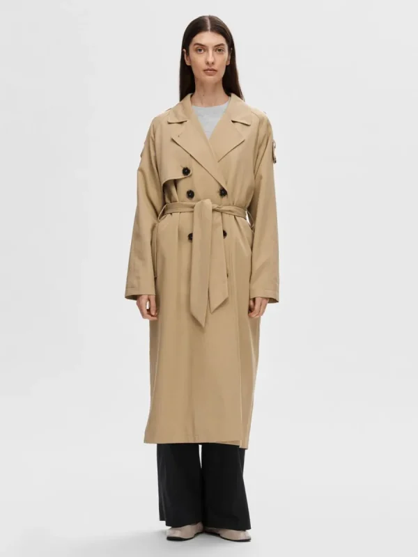 SELECTED DUBBELKNÄPPT TRENCHCOAT Brown Best