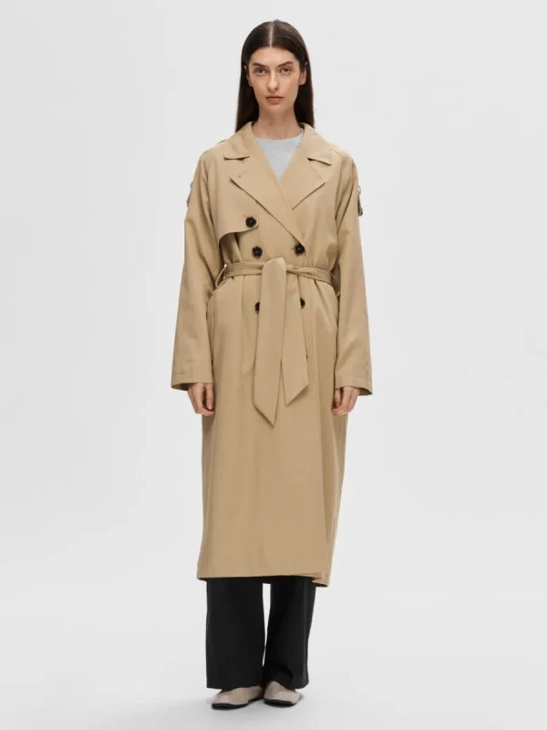 SELECTED DUBBELKNÄPPT TRENCHCOAT Brown Best