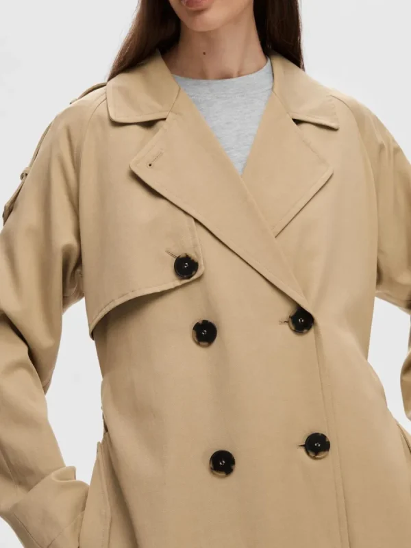 SELECTED DUBBELKNÄPPT TRENCHCOAT Brown Best