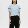 SELECTED EKOLOGISK BOMULL VOLANG T-SHIRT Blue Clearance
