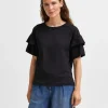 SELECTED EKOLOGISK BOMULL VOLANG T-SHIRT Black Outlet