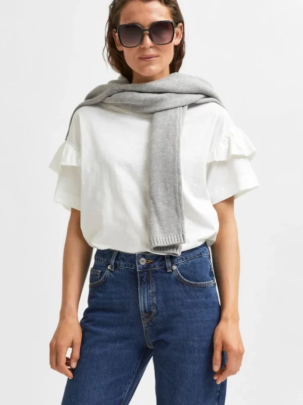 SELECTED EKOLOGISK BOMULL VOLANG T-SHIRT White Online