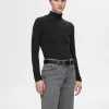 SELECTED ENKEL MED HÖG HALS LÅNGÄRMAD TOPP Black New