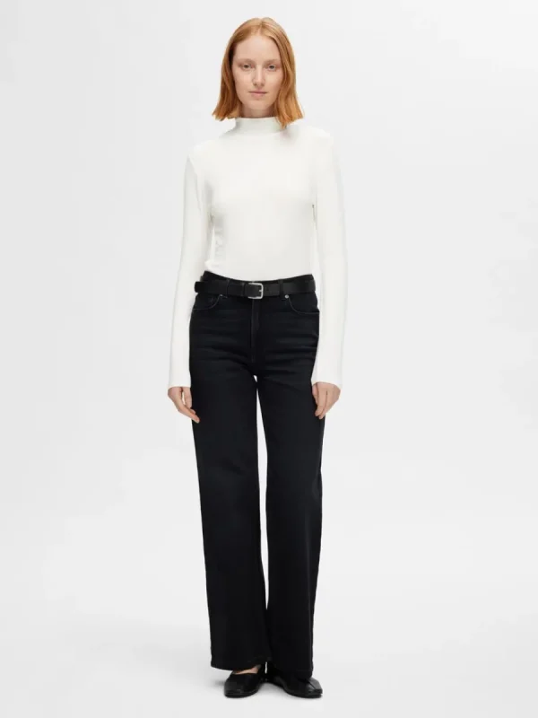 SELECTED ENKEL MED HÖG HALS LÅNGÄRMAD TOPP White Shop