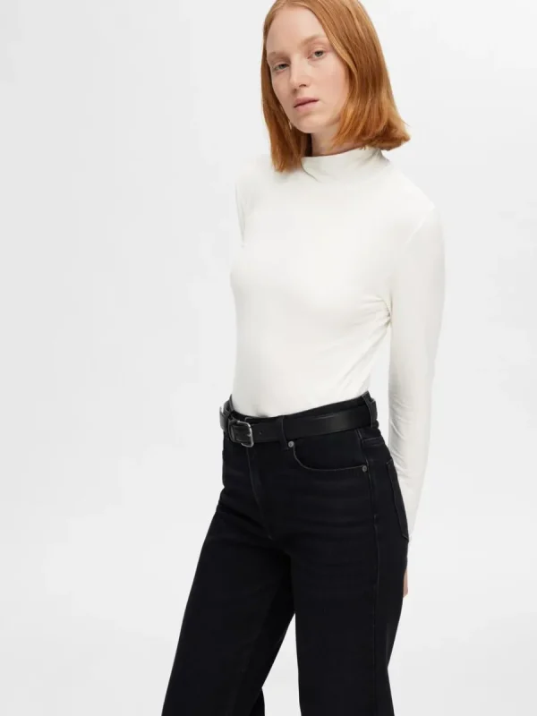 SELECTED ENKEL MED HÖG HALS LÅNGÄRMAD TOPP White Shop
