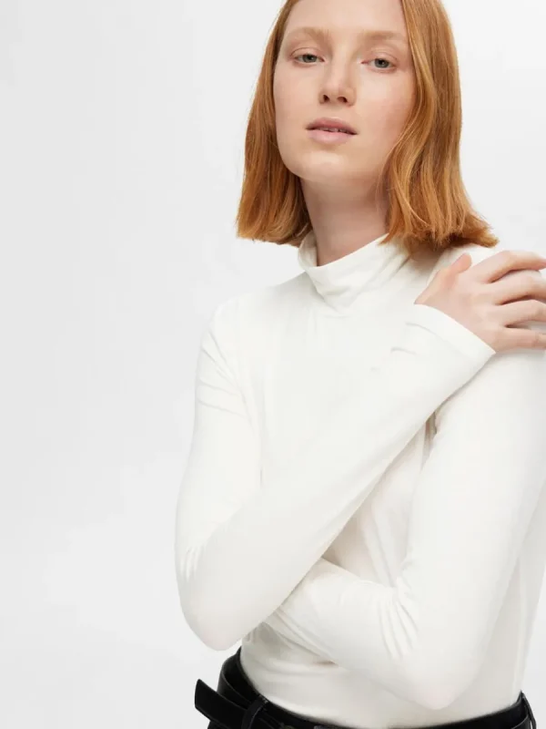 SELECTED ENKEL MED HÖG HALS LÅNGÄRMAD TOPP White Shop