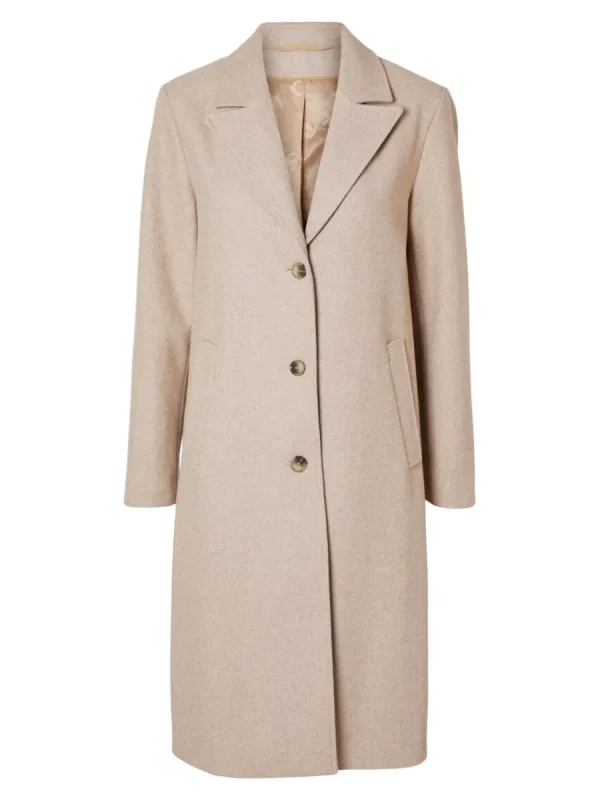 SELECTED ENKELKNÄPPT KAPPA Beige New