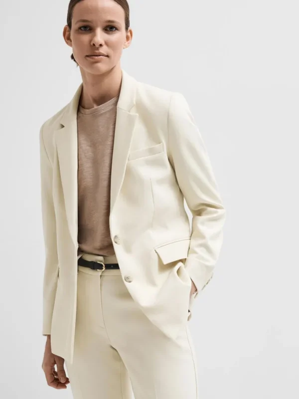 SELECTED FIGURSYDD ENKELKNÄPPT SPETSIGA SLAG KAVAJ Beige Online