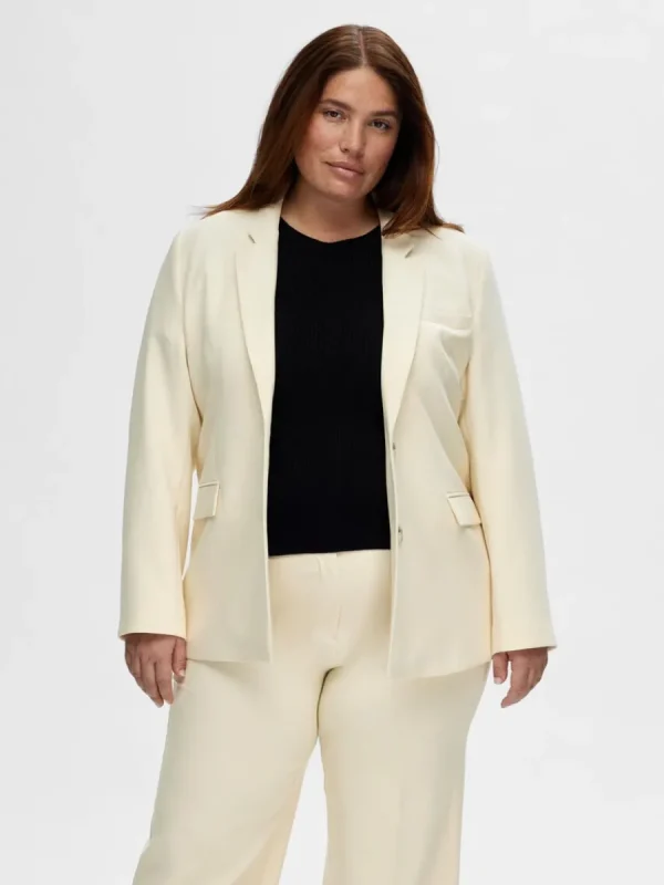SELECTED FIGURSYDD ENKELKNÄPPT SPETSIGA SLAG KAVAJ Beige Online