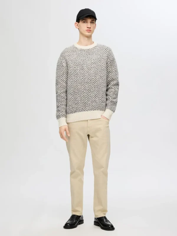SELECTED FISKBENSTRYCK TRÖJA Beige Cheap