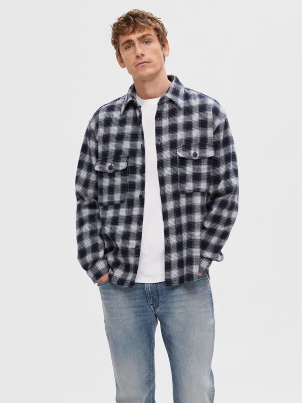 SELECTED FLANELL ÖVERSKJORTA Blue Clearance