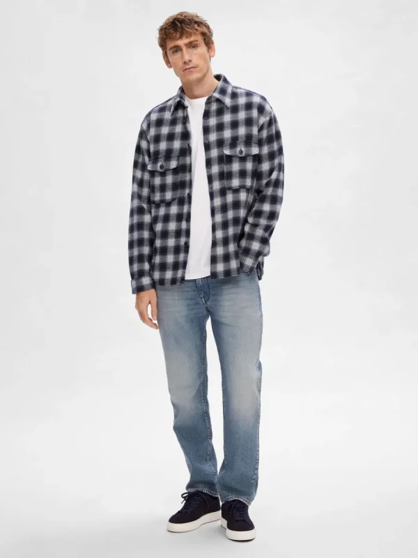 SELECTED FLANELL ÖVERSKJORTA Blue Clearance