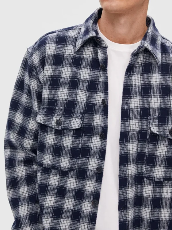 SELECTED FLANELL ÖVERSKJORTA Blue Clearance