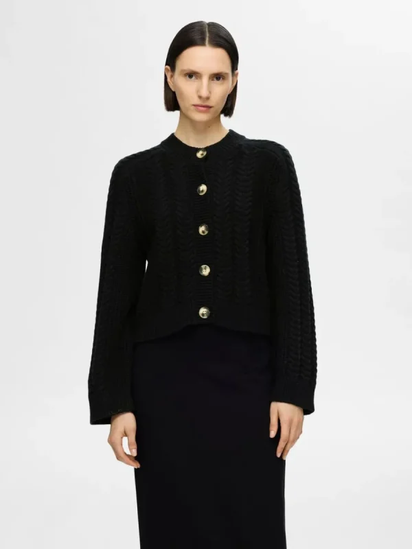 SELECTED FLÄTSTICKNING KOFTA Black Shop