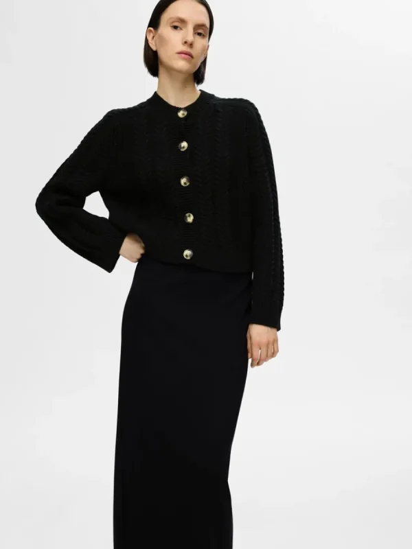 SELECTED FLÄTSTICKNING KOFTA Black Shop