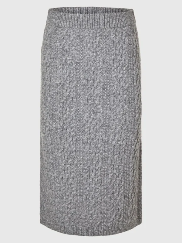 SELECTED FLÄTSTICKNING MIDIKJOL Grey Fashion
