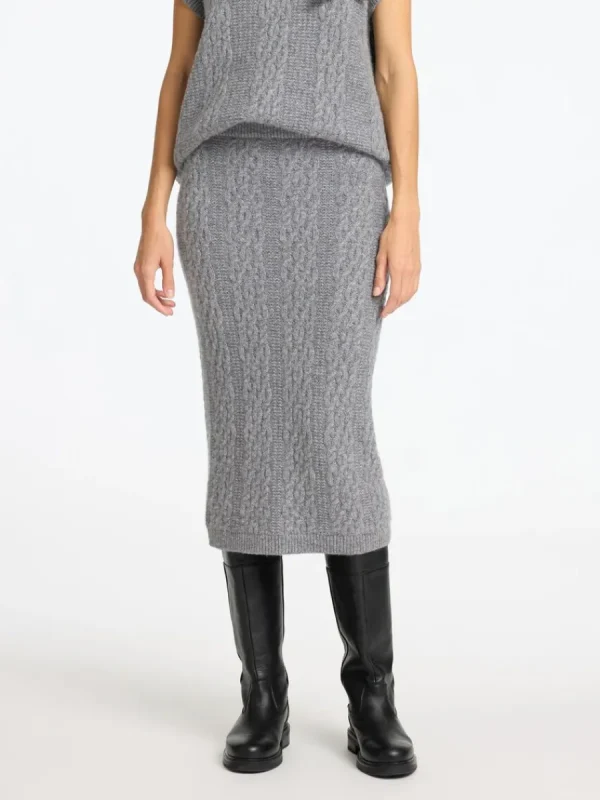 SELECTED FLÄTSTICKNING MIDIKJOL Grey Fashion